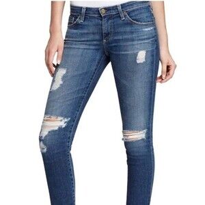 Ag Adriano Goldschmied Stevie Ankle Slim Straight Distressed Blue Jeans, size 25